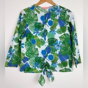 Vilagallo Tropical Leaf Tie Front Blouse
